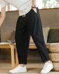 Men's Pleated Drawstring Trousers With Tapered Legs - Black