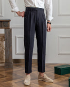Men's Pleated Trousers With Extended Button Waistband - Black