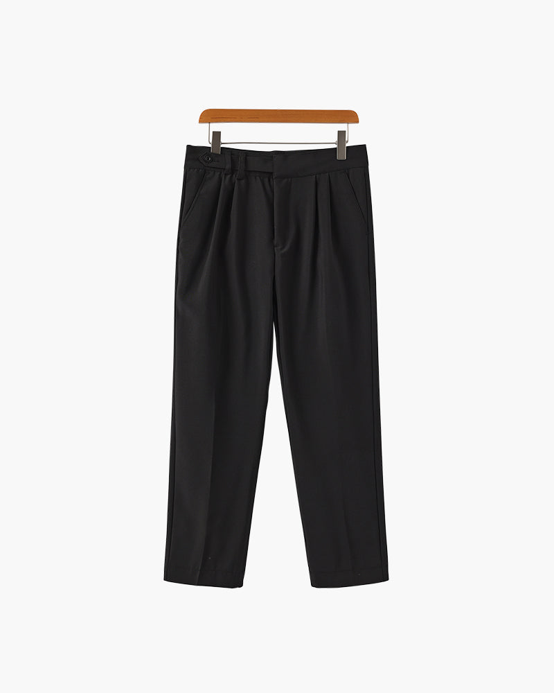 Men's Pleated Trousers With Extended Button Waistband - Black