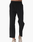 Men's Pleated Trousers With Extended Button Waistband - Black