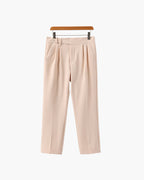 Men's Pleated Trousers With Extended Button Waistband - Beige