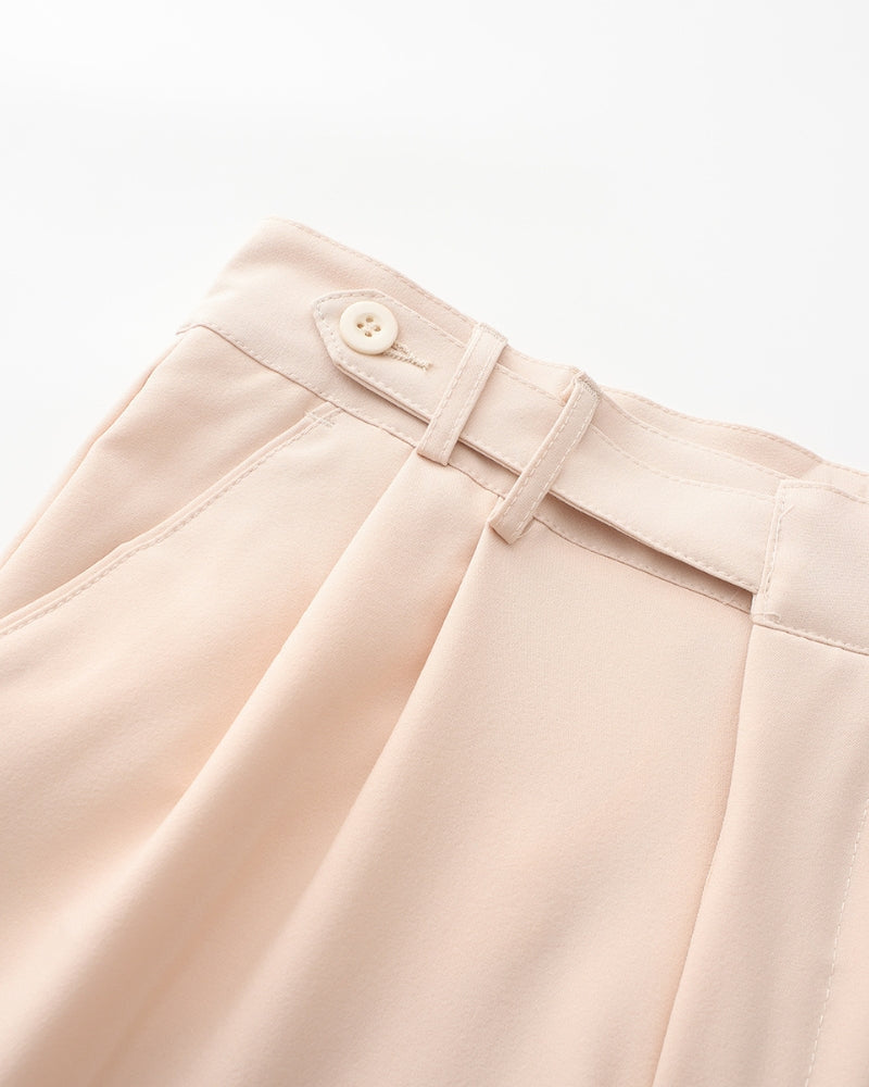 Men's Pleated Trousers With Extended Button Waistband - Beige