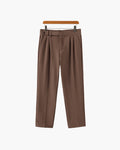 Men's Pleated Trousers With Extended Button Waistband - Brown