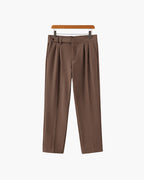 Men's Pleated Trousers With Extended Button Waistband - Brown