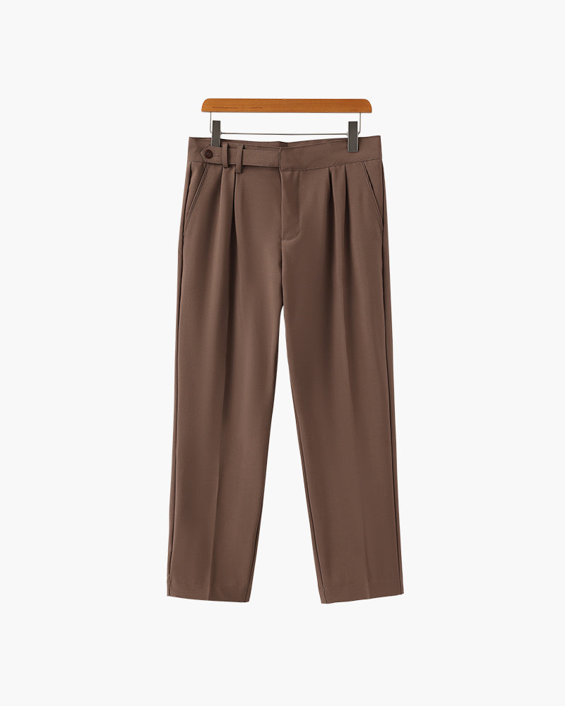 Men's Pleated Trousers With Extended Button Waistband - Brown
