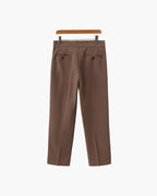 Men's Pleated Trousers With Extended Button Waistband - Brown