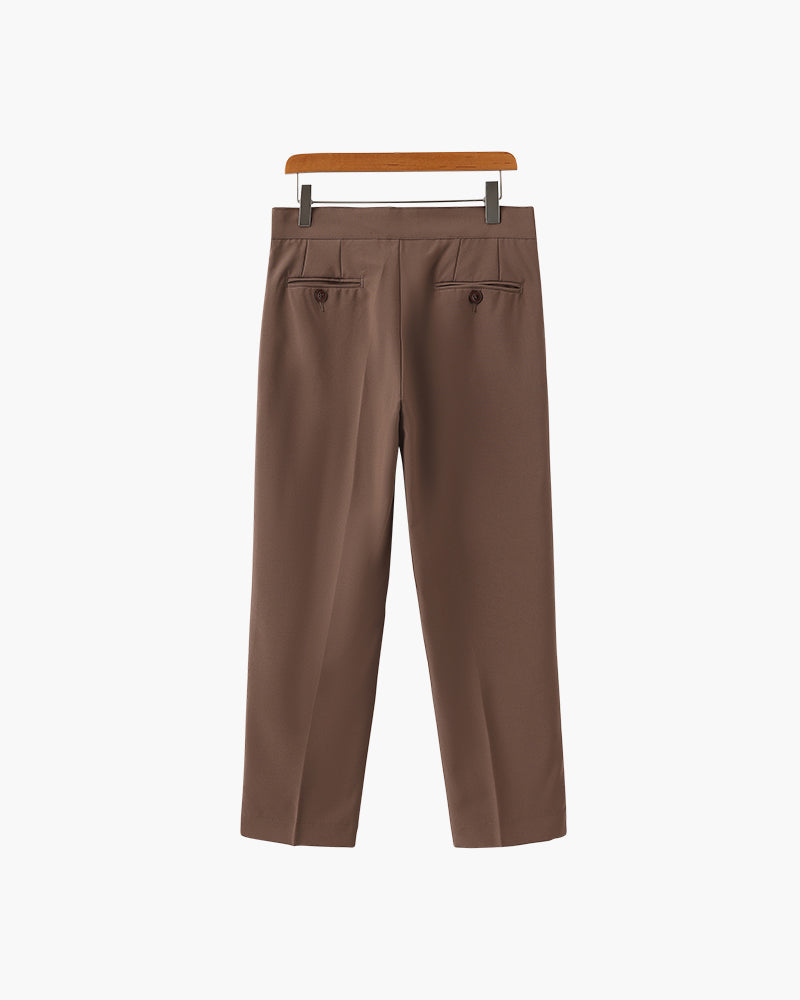 Men's Pleated Trousers With Extended Button Waistband - Brown