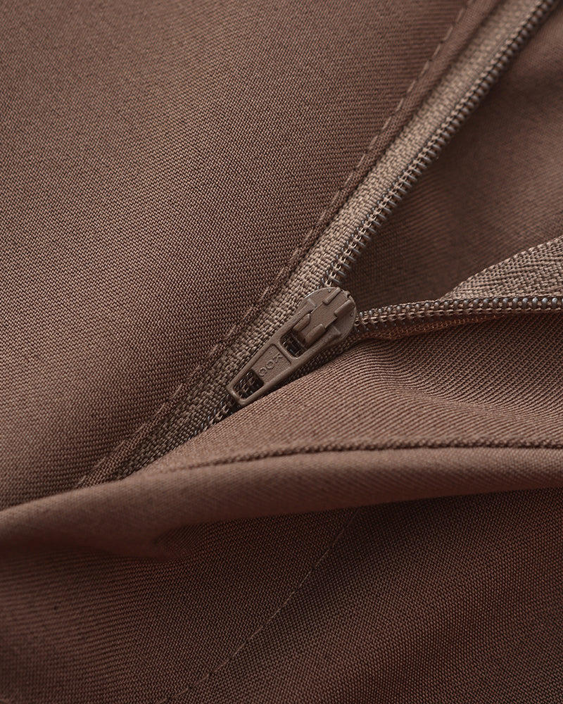 Men's Pleated Trousers With Extended Button Waistband - Brown
