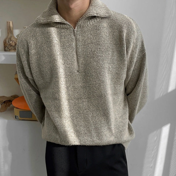 Men's Quarter-Zip Jumper With Ribbed Fold-Over Collar - Colour options