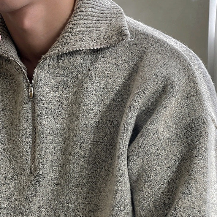 Men's Quarter-Zip Jumper With Ribbed Fold-Over Collar - Colour options