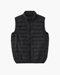 Men's Quilted Zip Gilet With Stand Collar And Pockets - Black