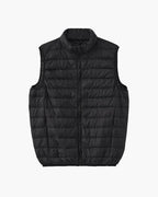 Men's Quilted Zip Gilet With Stand Collar And Pockets - Black