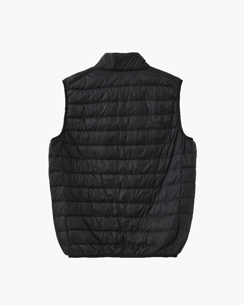 Men's Quilted Zip Gilet With Stand Collar And Pockets - Black