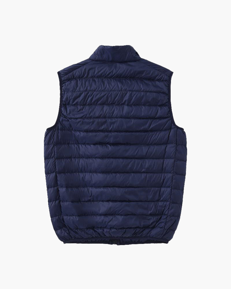Men's Quilted Zip Gilet With Stand Collar And Pockets - Navy