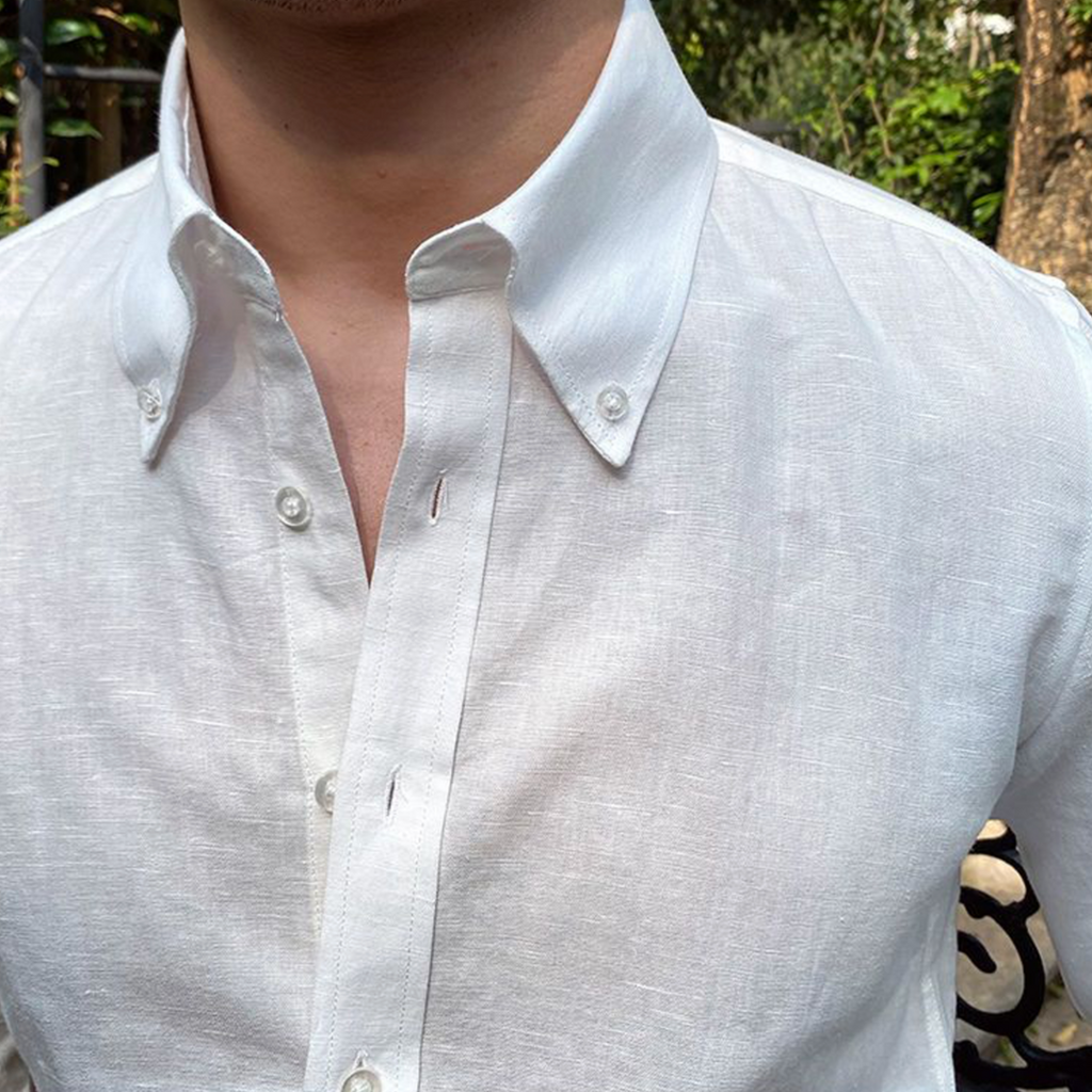 Men's Relaxed Button-Down Shirt With Curved Hem - Colour options