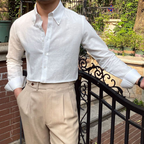 Men's Relaxed Button-Down Shirt With Curved Hem - Colour options