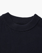 Men's Ribbed Crew-Neck Jumper With Banded Cuffs - Navy