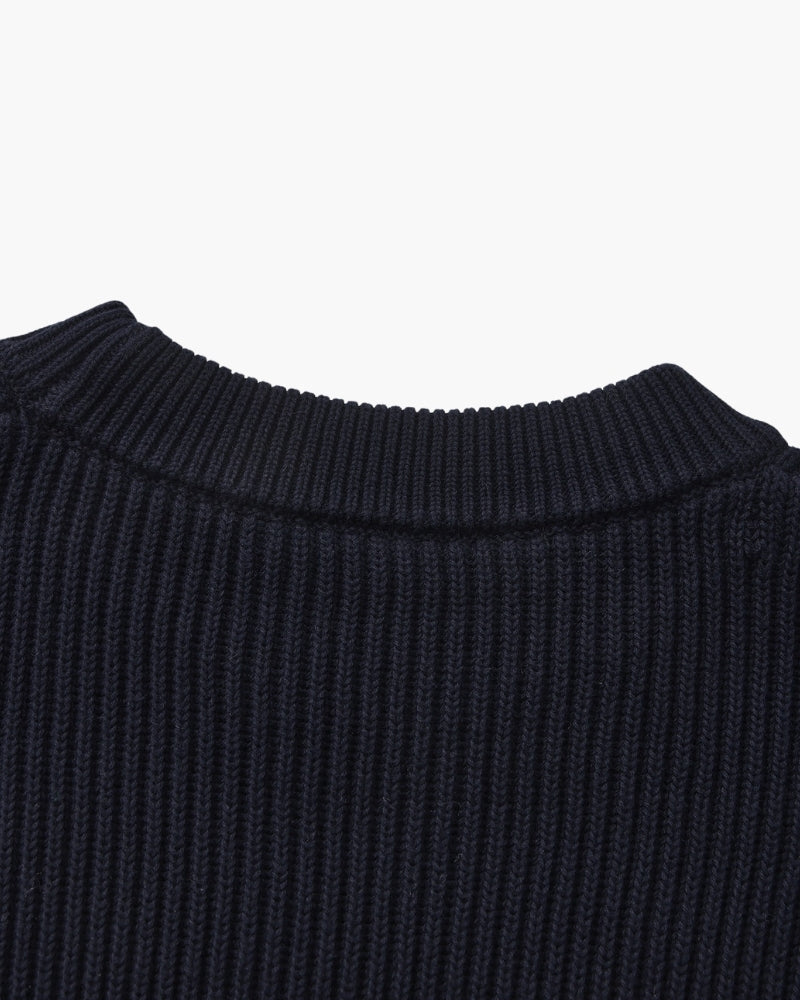 Men's Ribbed Crew-Neck Jumper With Banded Cuffs - Navy