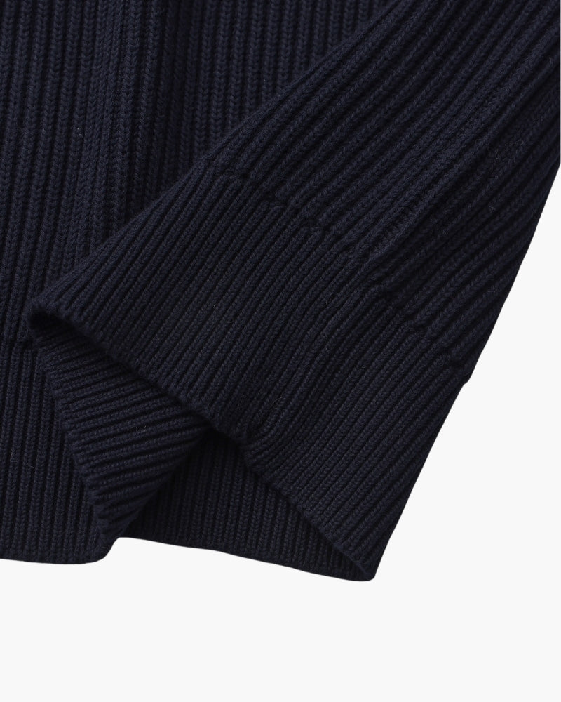 Men's Ribbed Crew-Neck Jumper With Banded Cuffs - Navy