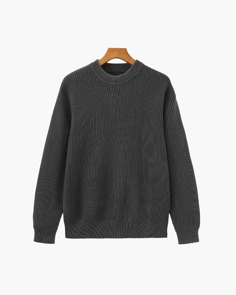 Men's Ribbed Crew-Neck Jumper With Banded Cuffs - Grey