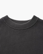 Men's Ribbed Crew-Neck Jumper With Banded Cuffs - Grey