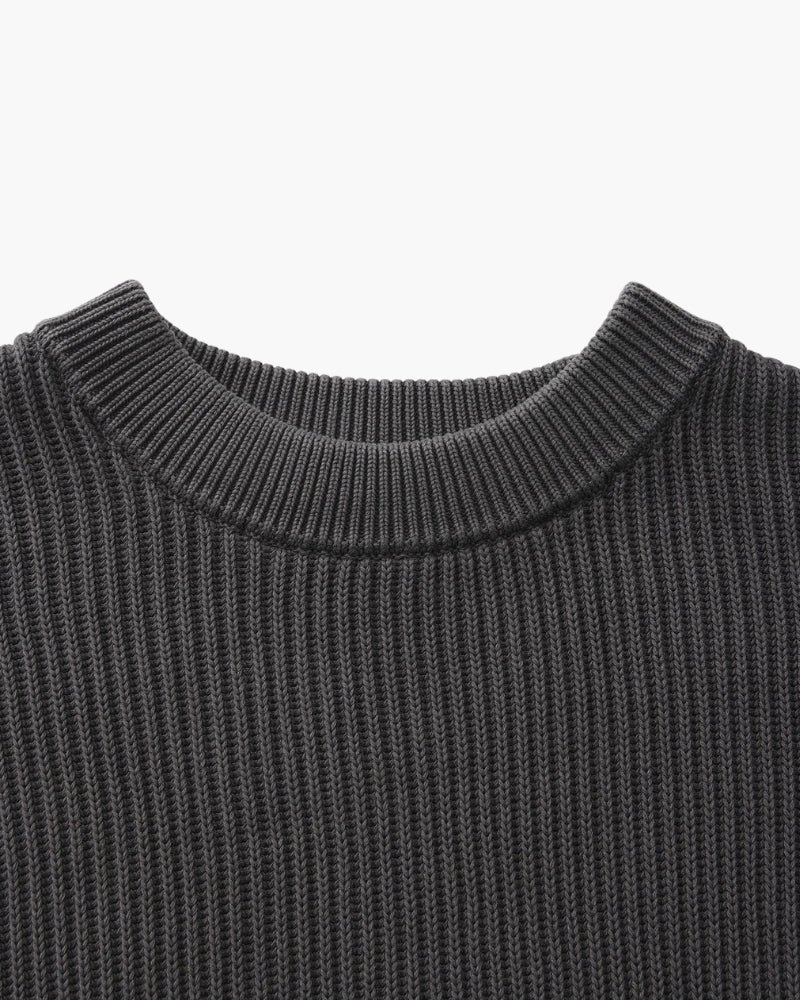 Men's Ribbed Crew-Neck Jumper With Banded Cuffs - Grey