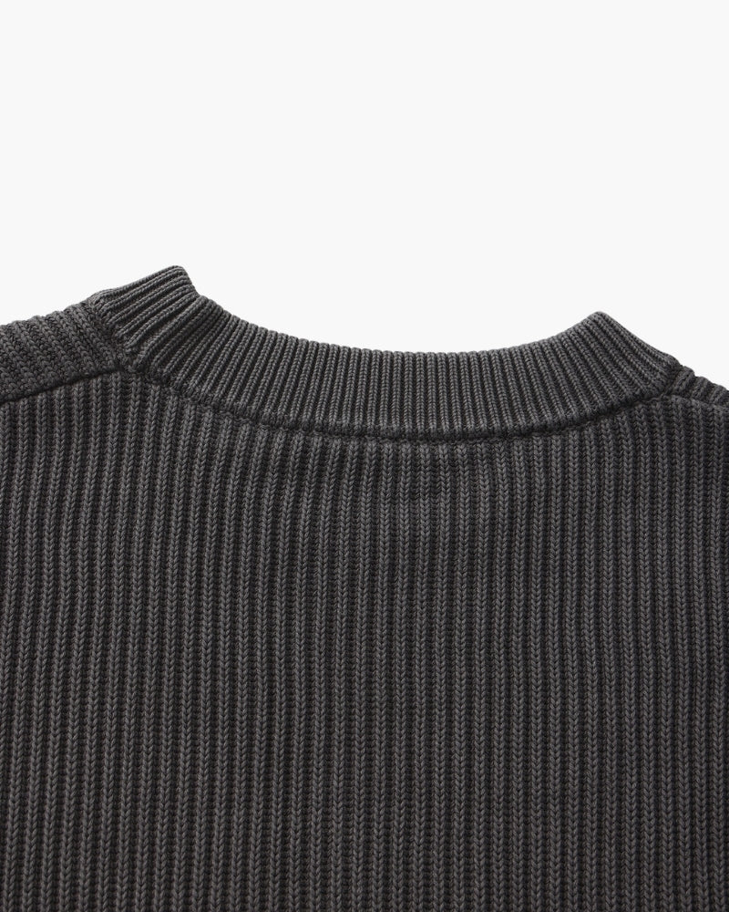Men's Ribbed Crew-Neck Jumper With Banded Cuffs - Grey