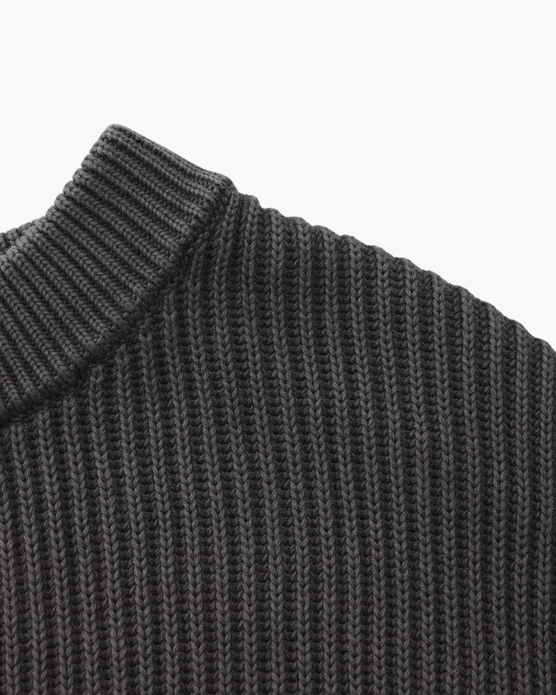 Men's Ribbed Crew-Neck Jumper With Banded Cuffs - Grey