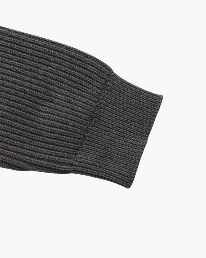 Men's Ribbed Crew-Neck Jumper With Banded Cuffs - Grey