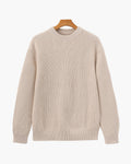 Men's Ribbed Crew-Neck Jumper With Banded Cuffs - Beige