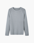 Men's Ribbed Crew-Neck Jumper With Diagonal Shoulders - Grey