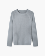 Men's Ribbed Crew-Neck Jumper With Diagonal Shoulders - Grey