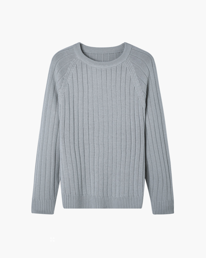 Men's Ribbed Crew-Neck Jumper With Diagonal Shoulders - Grey