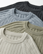 Men's Ribbed Crew-Neck Jumper With Diagonal Shoulders - Colour options