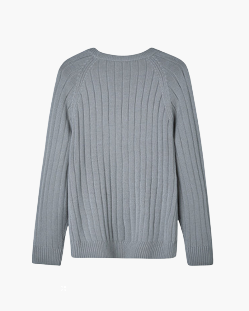 Men's Ribbed Crew-Neck Jumper With Diagonal Shoulders - Grey