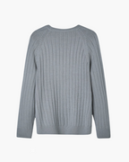 Men's Ribbed Crew-Neck Jumper With Diagonal Shoulders - Grey