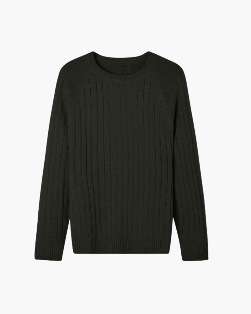 Men's Ribbed Crew-Neck Jumper With Diagonal Shoulders - Black