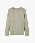 Men's Ribbed Crew-Neck Jumper With Diagonal Shoulders - Green