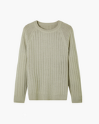 Men's Ribbed Crew-Neck Jumper With Diagonal Shoulders - Green