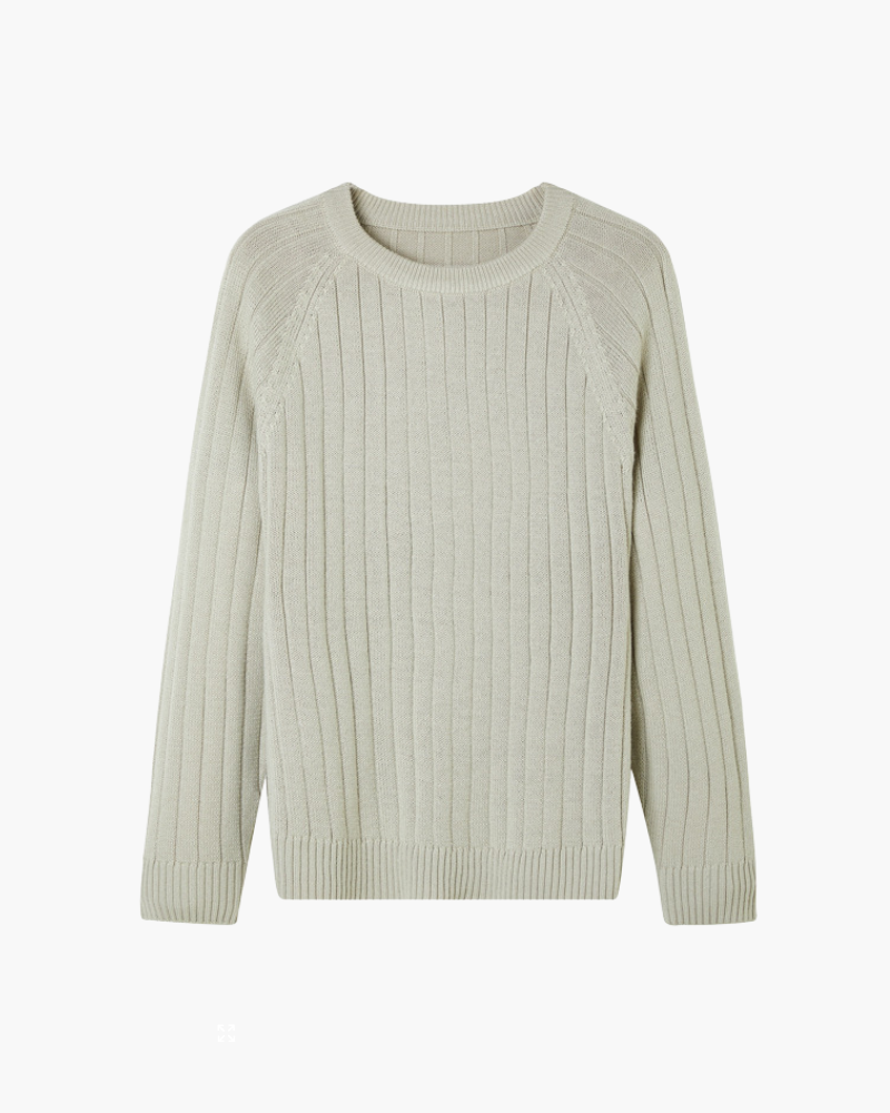 Men's Ribbed Crew-Neck Jumper With Diagonal Shoulders - Beige