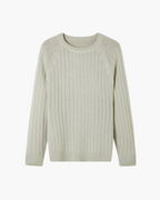 Men's Ribbed Crew-Neck Jumper With Diagonal Shoulders - Beige