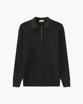 Men's Ribbed Half-Zip Jumper With Broad Pointed Collar - Dark Grey