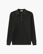 Men's Ribbed Half-Zip Jumper With Broad Pointed Collar - Dark Grey