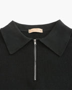 Men's Ribbed Half-Zip Jumper With Broad Pointed Collar - Dark Grey