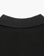 Men's Ribbed Half-Zip Jumper With Broad Pointed Collar - Dark Grey