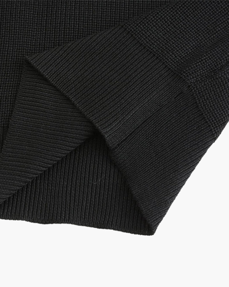 Men's Ribbed Half-Zip Jumper With Broad Pointed Collar - Dark Grey
