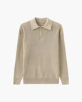 Men's Ribbed Half-Zip Jumper With Broad Pointed Collar - Nude