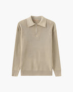 Men's Ribbed Half-Zip Jumper With Broad Pointed Collar - Nude
