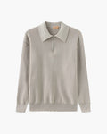 Men's Ribbed Half-Zip Jumper With Broad Pointed Collar - Light Grey