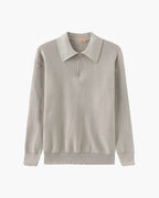 Men's Ribbed Half-Zip Jumper With Broad Pointed Collar - Light Grey
